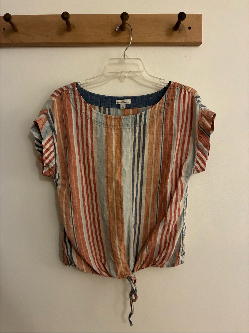 L.L. Bean Striped Tie-Hem Linen Blouse